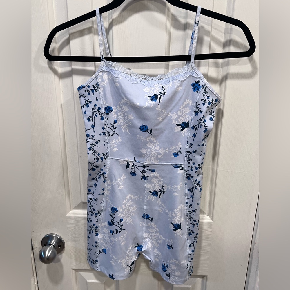 A New Day Light Blue Floral Lace-Trim Romper